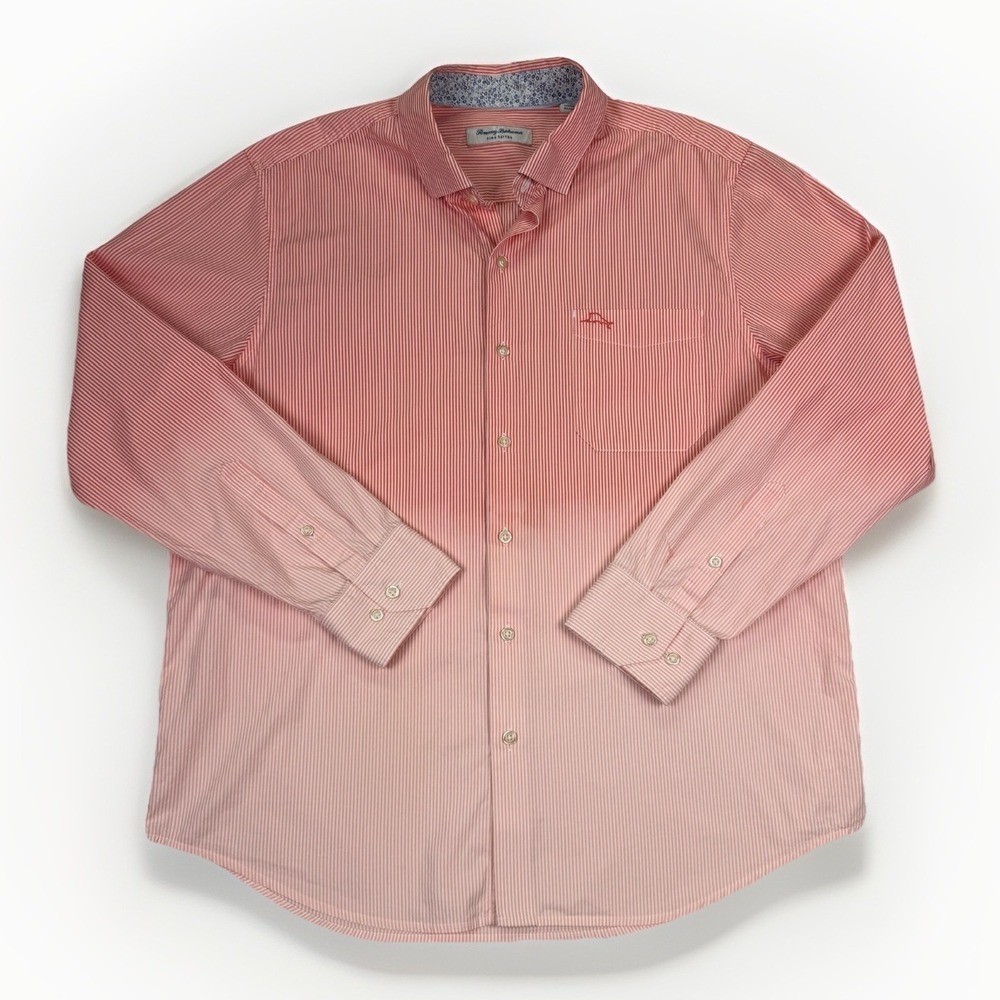 Tommy Bahama Pima Cotton Long Sleeve Striped Button Up Sz L Marlin Logo Beach
